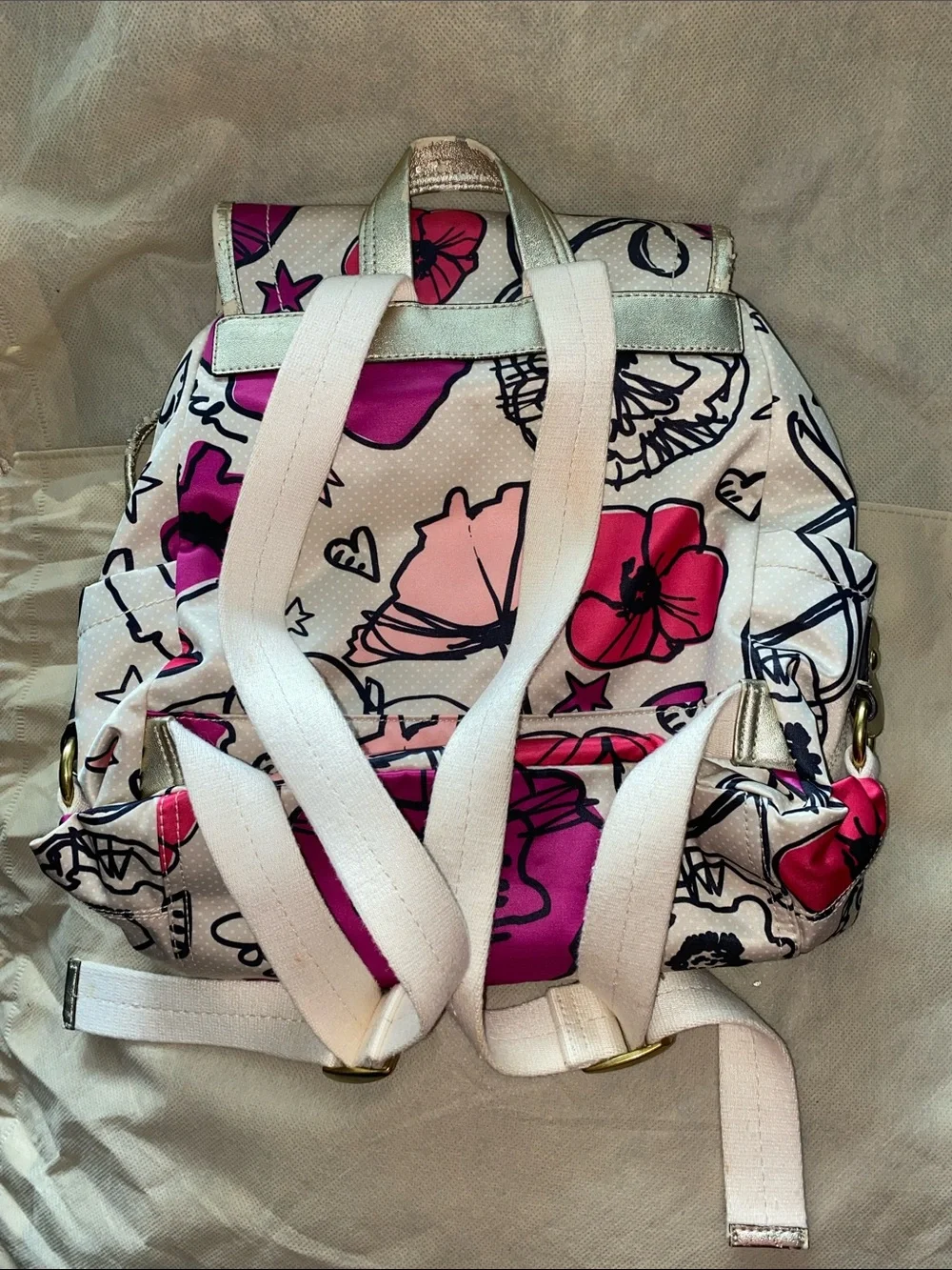 Coach Poppy Graffiti Floral Print Nylon Women's Backpack with Gold-Tone Accents